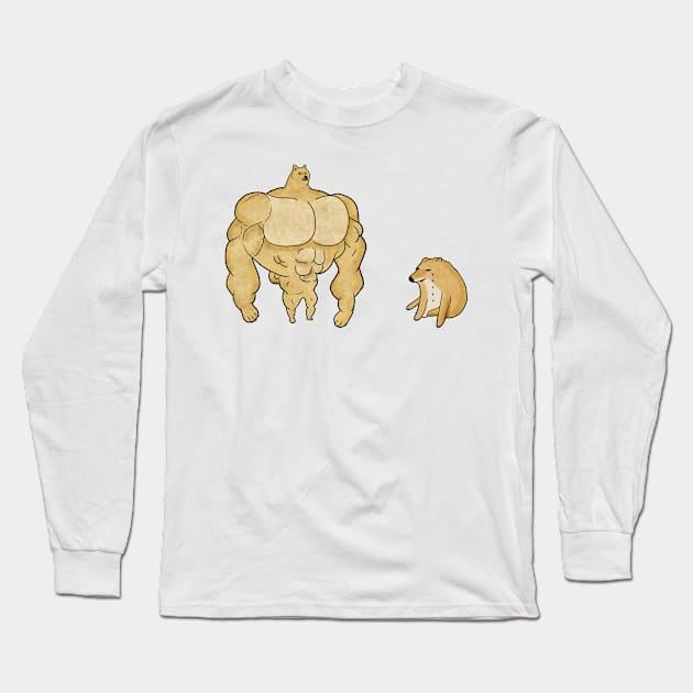 Swole Buff Doge VS Cheems Dank Meme Long Sleeve T-Shirt by Barnyardy